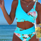 Bikini s kontrastným kvetinovým vzorom a rozparkom