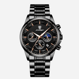 Prvotriedny pánsky športový hodinky s quartzovým mechanizmom, chronografom a koženým remienkom