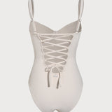 Off White Cross Back Tummy Control One-Piece Swimsuit