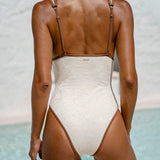 Off White V Neck Tie One-Piece Swimsuit