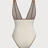 Off White V Neck Tie One-Piece Swimsuit
